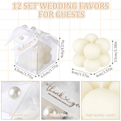 Nuanchu 12 Sets Bridal Shower Favors White 1.6" Mini Bubble Candles Wedding Favors Gifts for Guests Aesthetic Bubble Candles Baby Shower Favor with Thank You Card Ribbon for DIY Baptism Gift