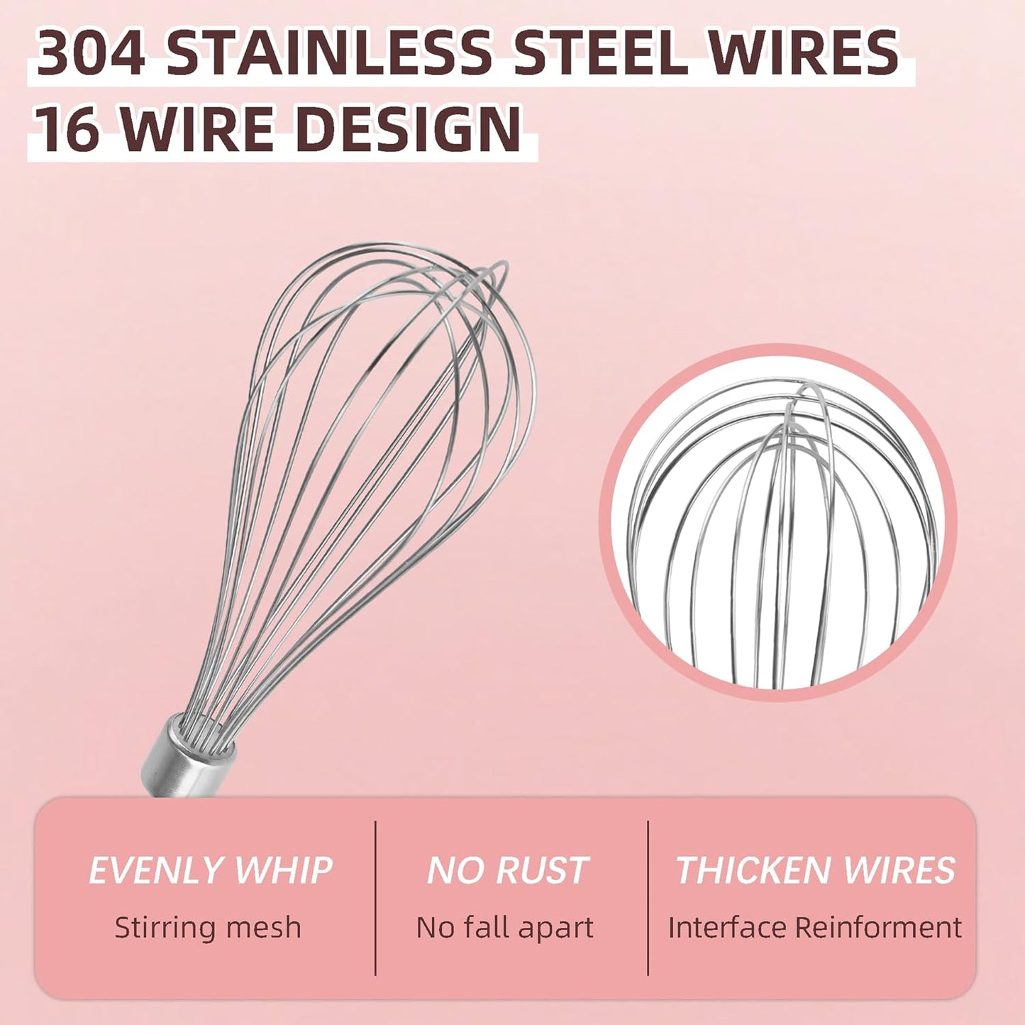 KHMPW Hand Mixer Whisk Attachments, Stainless Steel Replacement for KHM3, KHM5, KHM7, KHM9, KHM926, KHM7210