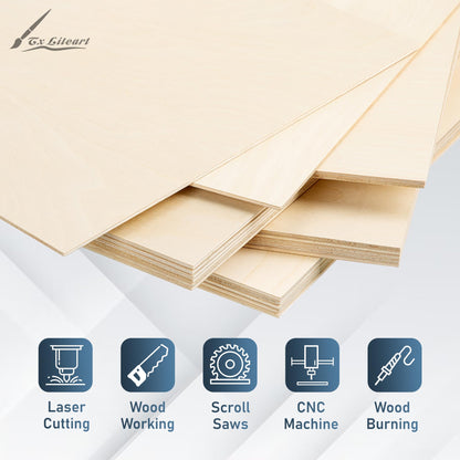 Baltic Birch Plywood - 1/8 Inch Thickness - 11.8" x 11.8" Square Wood Sheets for Laser Cutting, CNC Cutting and Crafts - Pack of 20, by TX liteart
