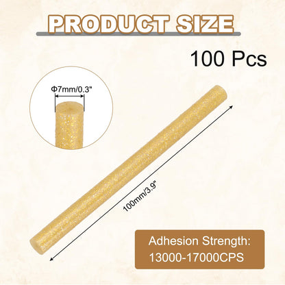 HARFINGTON 100pcs Mini Glue Stick 0.3"x3.9" High-Stick Hot Glue Gun Sticks Hot Melt Adhesive Strip for DIY Craft Sealing Repair Festival Decoration, Glitter Gold