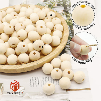 Wood Beads 300pcs 20mm THYSSEN Natural Round Wooden Unfinished Wooden Spacer Beads for Making Decorations and DIY Crafts