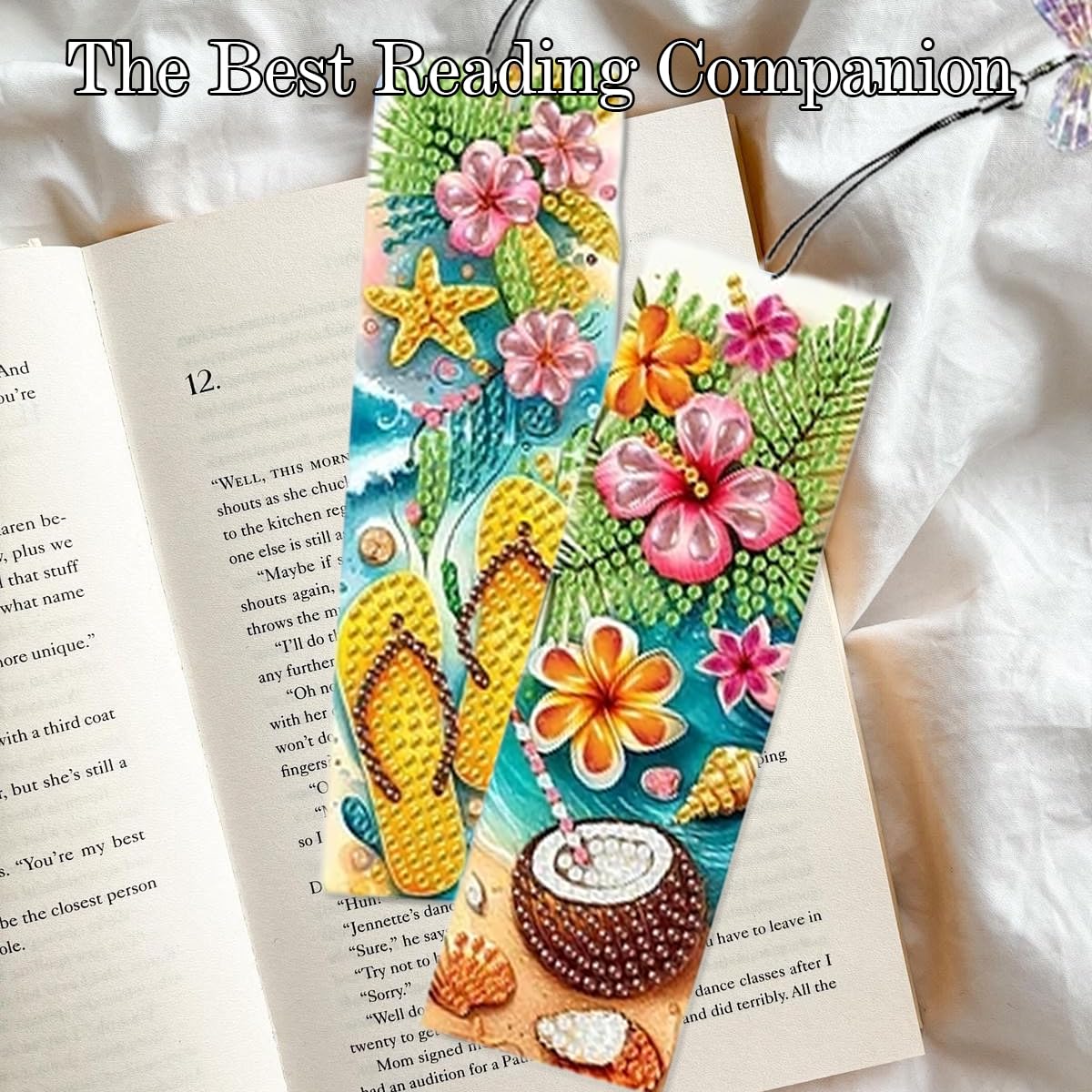 12 Pcs Diamonds Painting Bookmarks Diamond Art Kits for Adults DIY Full Round Gem Crystal Art Bookmarks with Pendant Home Office Supplies for Reading Lovers