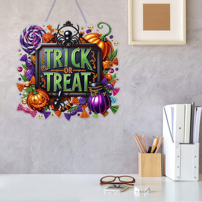 VODAPYC Halloween Diamond Art Hanging Kits for Adults, DIY Double Sided Special Shaped Diamonds Art Window Pendant Ornament for Home Decor(Trick or Treat)
