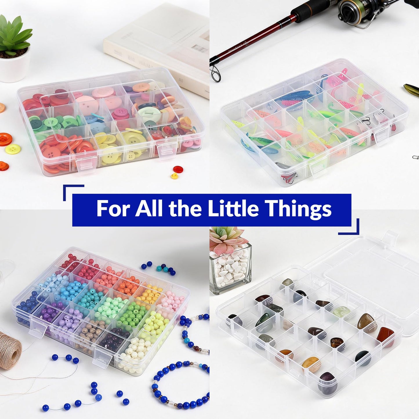 MERRYFILL 18 Grids 7.9 x 5.8 x 1 Compartment Organizer Container with Adjustable Divider 6 Pack multi Plastic Storage Box mini Case for Bead Craft Jewelry Fishing Tackles Nail Charm Sticker Small item