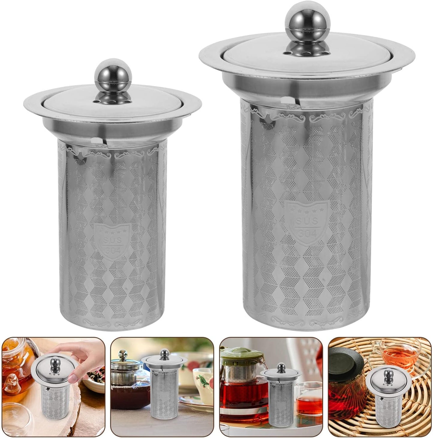 HEMOTON Tea Infusers for Loose Tea, 2Pcs Stainless Steel Strainers, Fine Mesh Steeper, Tea Basket Insert
