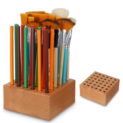 Yuanan 2 PCS Artist Paint Brush Holder, 36 Holes Wooden Paint Brush Holder Square Paintbrush Holders Large Capacity Paintbrush Organizer for Storing Painting Brushes, Makeup Brushes and Common Tools