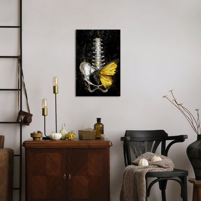 iKNOW FOTO Anatomical Spine Wall Art with Gold Butterfly 16x24 Inch Medical Skeleton Canvas Print for Doctor Office Nurse Station Physical Therapy Clinic Decor Ready to Hang