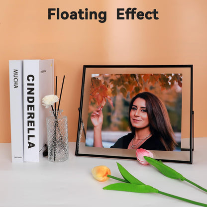 AhaGo Black Floating Frame(10"×12", Horizontal), For Picture 8.5x11, 8x10, 7x9, Tabletop Shelf Photo (Poster) Frame, Home or Office Decor, Classy For Holiday, Birthday or Wedding