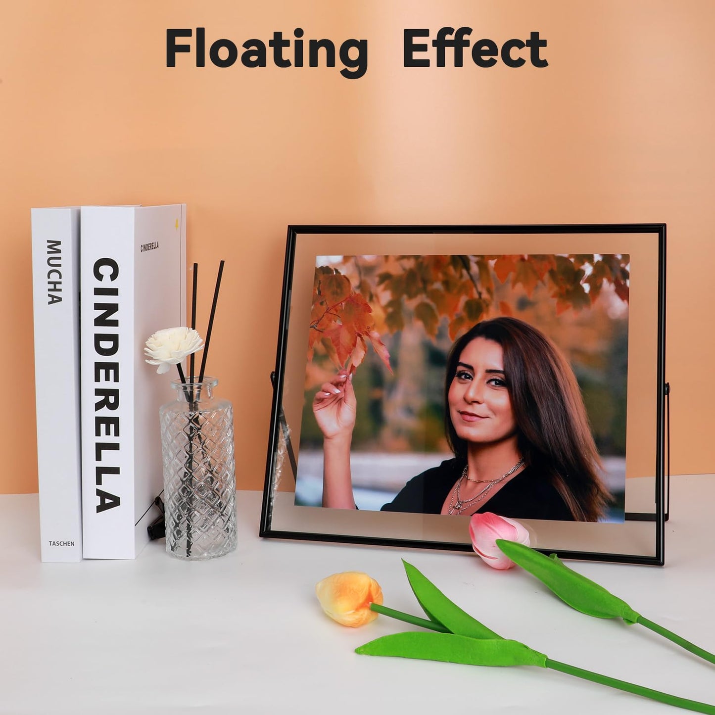 AhaGo Black Floating Frame(10"×12", Horizontal), For Picture 8.5x11, 8x10, 7x9, Tabletop Shelf Photo (Poster) Frame, Home or Office Decor, Classy For Holiday, Birthday or Wedding