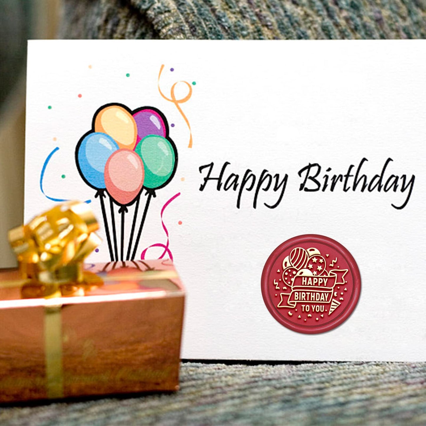 SUPERDANT 6 PCS/Set 0.98" Birthday Wax Seal Stamp Kit - Happy Birthday Sealing Stamp With Cake, Balloon Brass Head, 2 Wooden Handles for Gifts, Envelopes, Cards