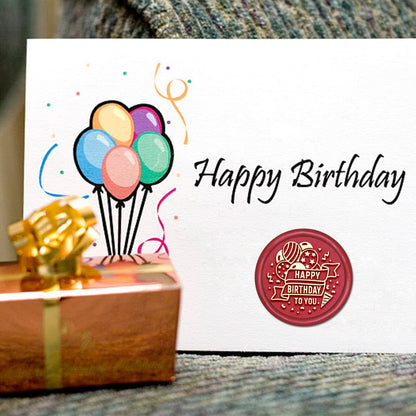 SUPERDANT 6 PCS/Set 0.98" Birthday Wax Seal Stamp Kit - Happy Birthday Sealing Stamp With Cake, Balloon Brass Head, 2 Wooden Handles for Gifts, Envelopes, Cards
