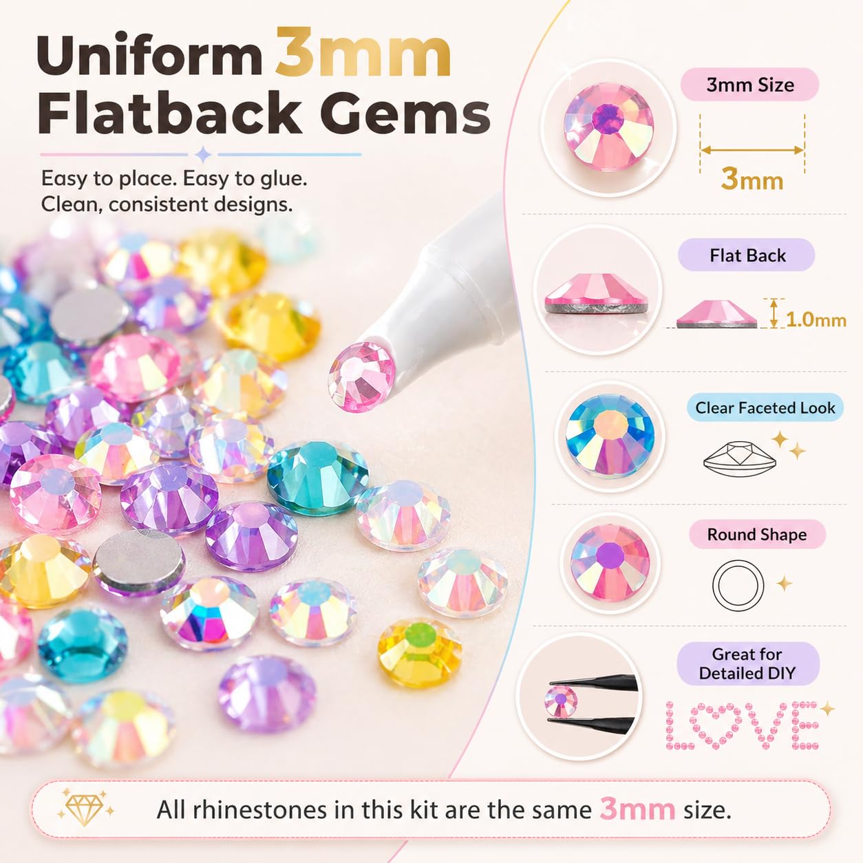 40000 PCS 40 Colors Rhinestones for Bedazzling, 3mm Flatback Resin Gems, Bedazzler Kit with Rhinestones and Tools, 3Pcs B7000 Jewelry Glue, Bedazzling Kit for Nails Clothes Shoes Books Crafts
