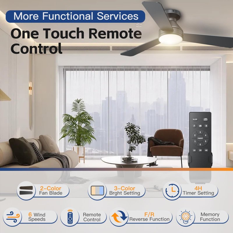 Ceiling Fans with Lights, 42 Inch Ceiling Fan with Light And Remote, 3CCT Flush Moun Low Profile Ceiling Fans, 6 Speed Noiseless LED Ceiling Fan, Black Ceilings Fan with Remote for Bedroom Living Room