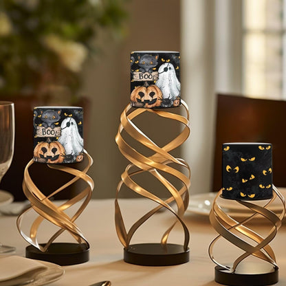 Merkmak Halloween Ghost Pumpkin Flameless Candles with Remote Battery Operated Candles with Timer Pack of 4 LED Pillar Tea Lights for Indoor Outdoor Party Home Living Room Decorations