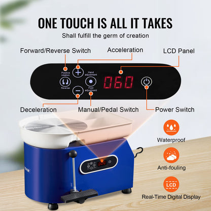 VEVOR 11in Pottery Wheel for Adults Beginners, 450W Ceramic Wheel Forming Machine With LCD Touch Screen, Adjustable 60-300RPM Speed Handle and Foot Pedal Control, 32PCS Accessory Tools Kit, Craft Gift