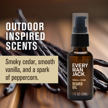 Every Man Jack Men's Beard Oil - Aged Bourbon Fragrance - Deeply Moisturizes and Softens Your Beard and Adds a Natural Shine - Naturally Derived with Shea Butter and Argan Oil - 1 fl oz