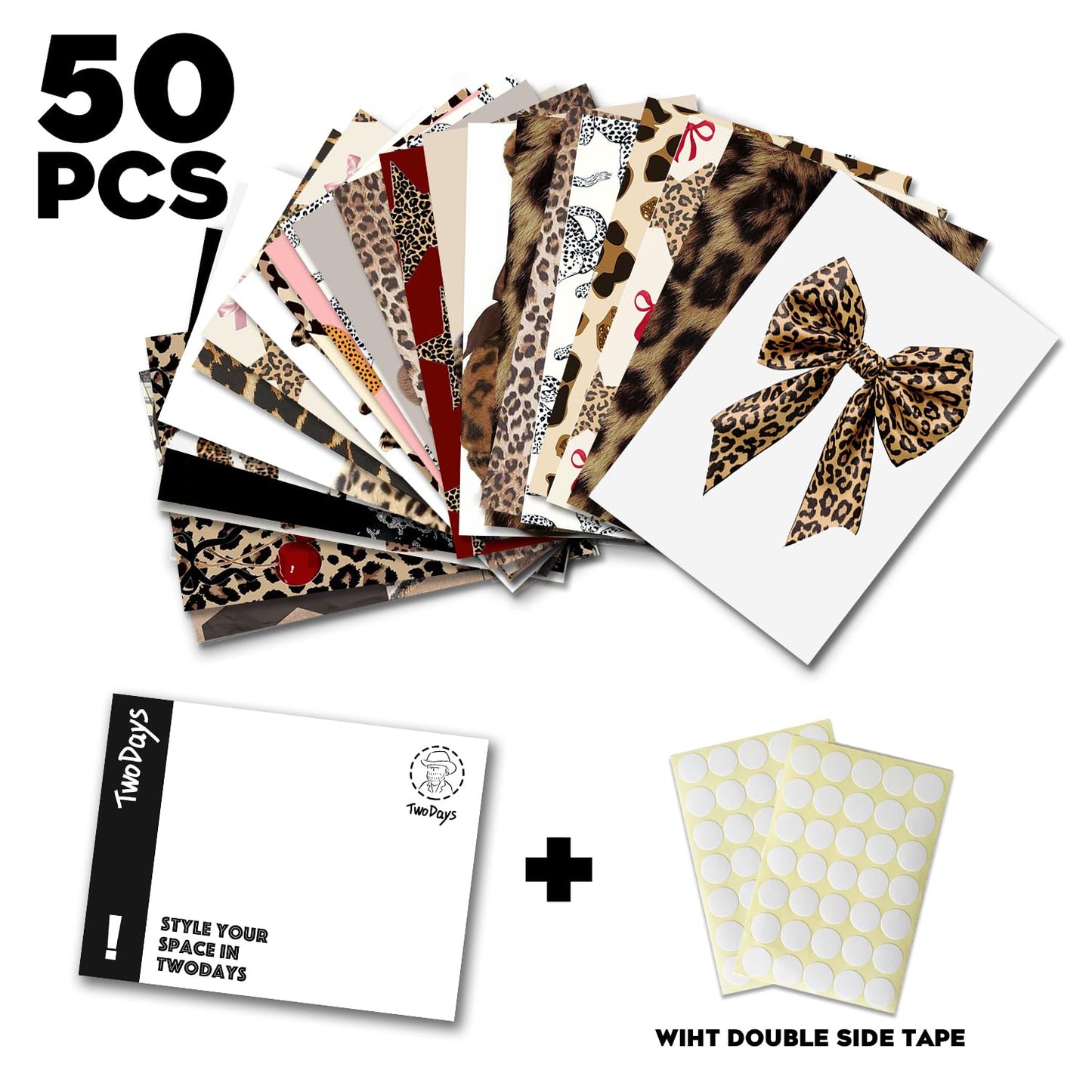 TwoDays Cheetah Print Room Decor Aesthetic, Y2K Leopard Print Wall Art Collage Kit, Chic Luxury Trendy Fashion Posters for Girls Home Bedroom Apartment Dorm.(Set of 50, 4" × 6")