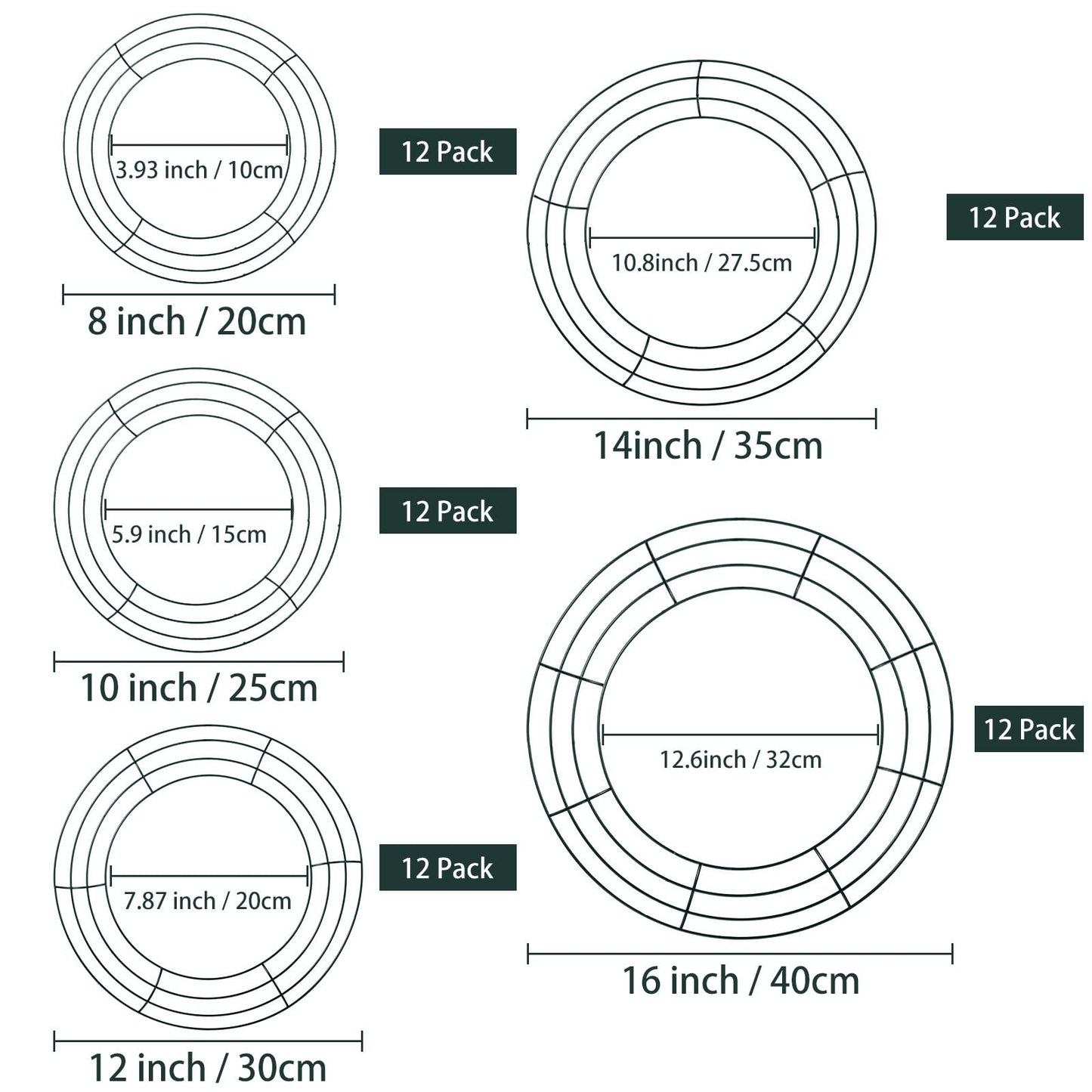 Patelai 12 Pieces 12 Inch Metal Wreath Frame Dark Green Wire Round Wreath Rings Wire Garland Frame for Easter Party Home Decor DIY Crafts Supplies