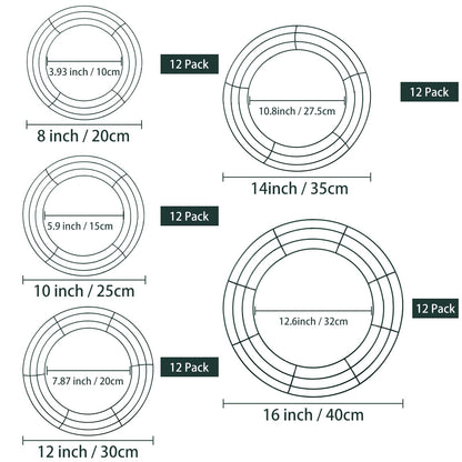 Patelai 12 Pieces 12 Inch Metal Wreath Frame Dark Green Wire Round Wreath Rings Wire Garland Frame for Easter Party Home Decor DIY Crafts Supplies