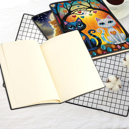 JISHSHAY 2 PCS Diamond Art Notebook Journal Diamond Painting Note Book Gem Art Sketchbook Gem Painting A5 Notebook Mosaic Kits for Adults Diary with Special Shaped 14.5×21cm/5.7×8.26in Cat