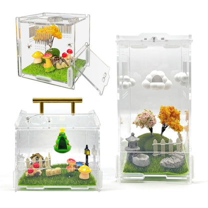 Julang 23 Pcs Fairy Garden Miniatures Jumping Spider Enclosure Accessories, Mini Bridge Fence Pond Street Lamps Mushroom Lawn Figurines Garden Decorations for Jumping Spider Habitat