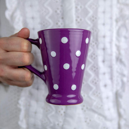 City to Cottage Handmade Ceramic Coffee Mug, Purple and White Polka Dot, 7 oz / 200ml, Unique Designer Gift for Tea