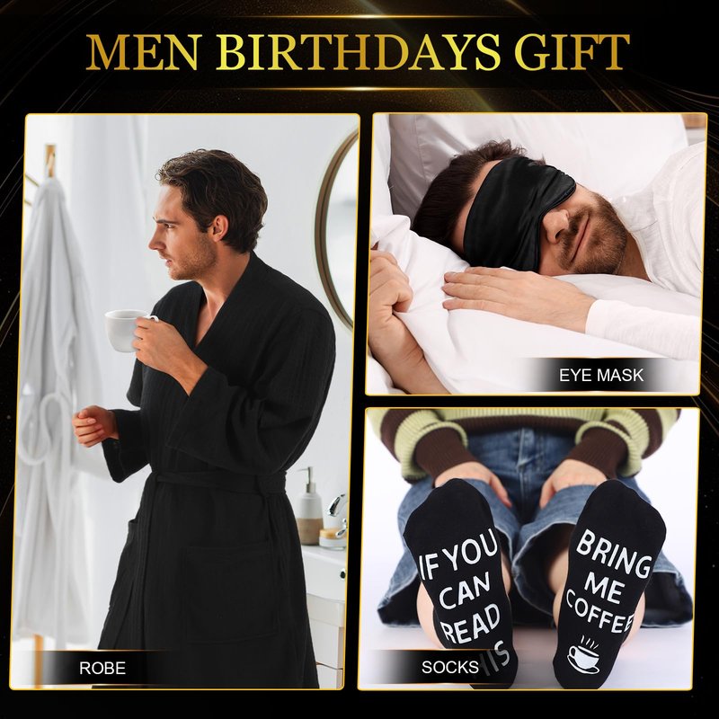 Afarnook 13 Pcs Birthdays Gifts Baskets for Men Get Well Gifts Set for Men Father's Day Gift Box Tumbler Wallet Robe Scented Candle Notebook Sock Bracelet for Father Dad Boyfriend Husband(Black)