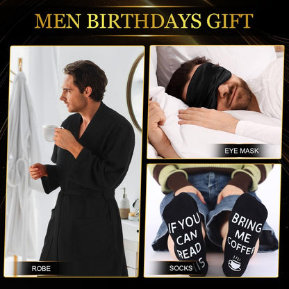 Afarnook 13 Pcs Birthdays Gifts Baskets for Men Get Well Gifts Set for Men Father's Day Gift Box Tumbler Wallet Robe Scented Candle Notebook Sock Bracelet for Father Dad Boyfriend Husband(Black)