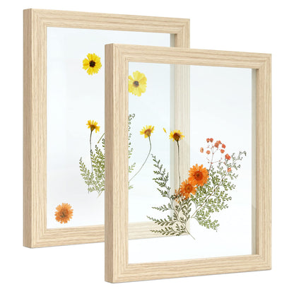 Sonefreiy Floating Picture Frames 8x10 Set of 2, Wooden Photo Frame Double Glass Pressed Flower Frames 5x7 Wall and Tabletop Display Gift for Family Friends Wedding