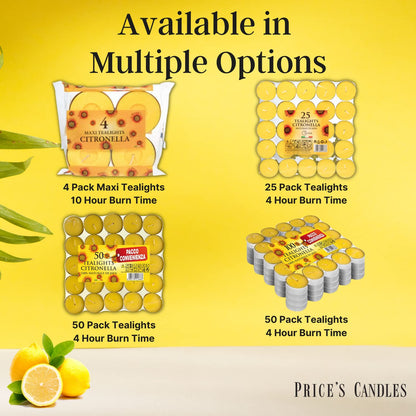 Price's Candles Citronella Scented Tealights | Contains The Benefits of Citronella, Protects from Unwanted Guests | Pack of 50