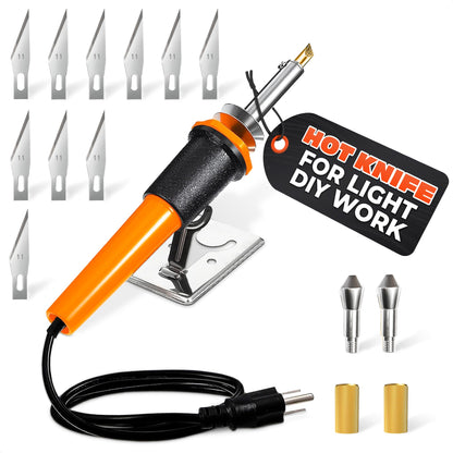 30W Electric Hot Knife Cutting Tool – Hot Knife for Plastic, Resin & Mesh | Includes 10 Blades, 2 Blade Holders, 1 Wood Burning Tip & Stand | Fast Heating DIY Plastic Cutter for Hobby & Craft Projects