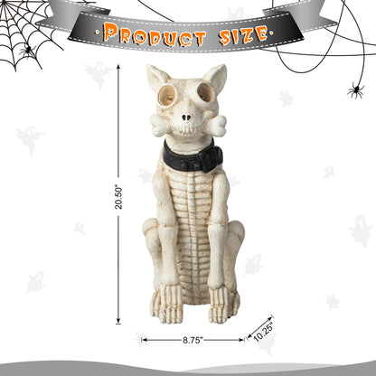 Glitzhome Halloween Porch Decorations, Lighted Halloween Front Porch Standing Sign Decor with Timer, MGO Skeleton Dog Sign for Indoor Patio Party, 20.5" H