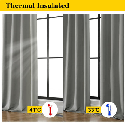 WelvetBLK Light Grey Blackout Curtains for Bedroom Living Room 63 Inch Length 2 Panels Set, Soft Solid Room Darkening Thermal Insulated Window Treatments, Rod Pocket Dining Room Curtains, 40" Wx63 L