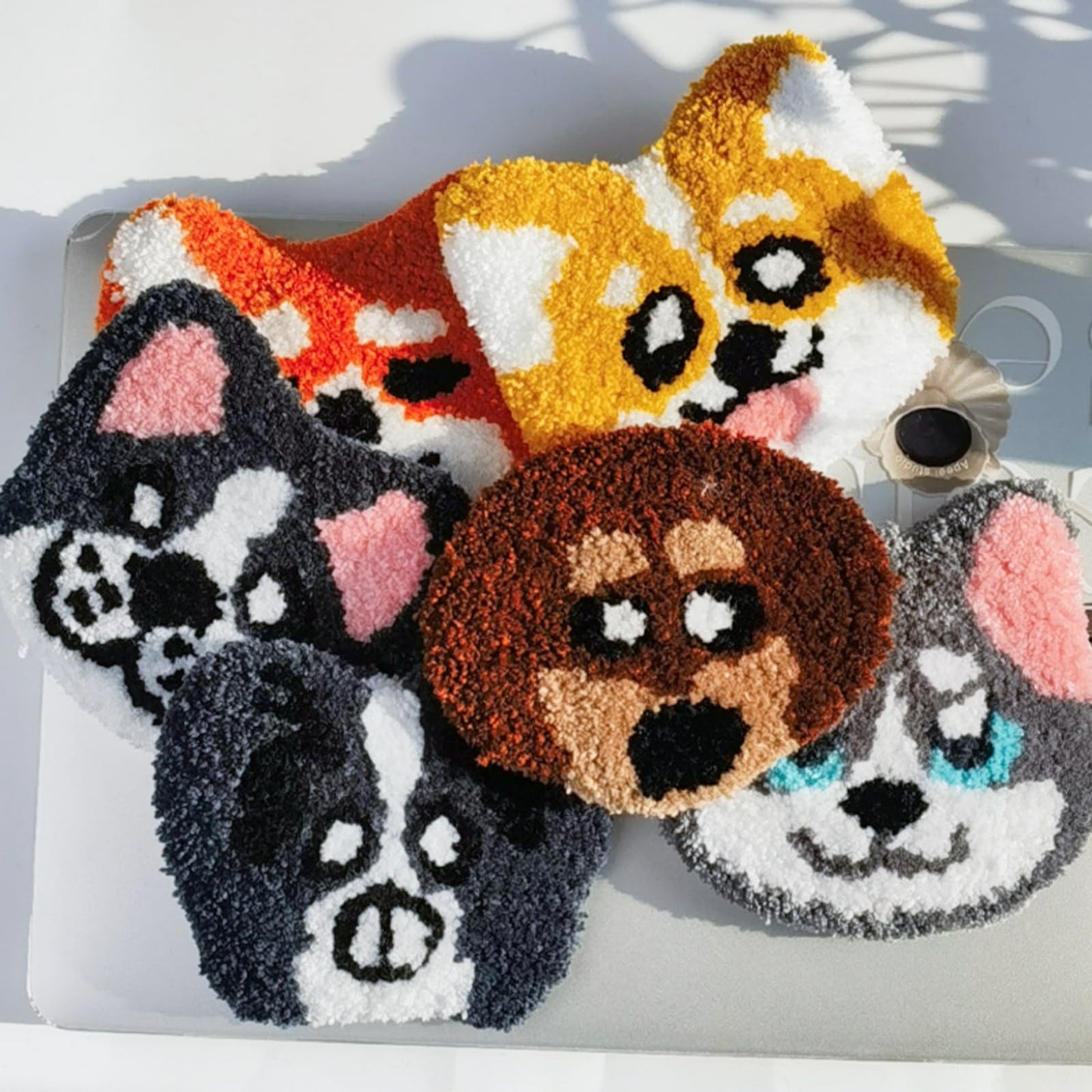 Avtytsda 6PCS Punch Needle Coaster Kit,Easy Punch Needle DIY Embroidery Set with Tools, Yarns, Hoop, Instructions Easy for Beginners, Kids, Adults, Handmade Gift and Decoration (Cute Dog)