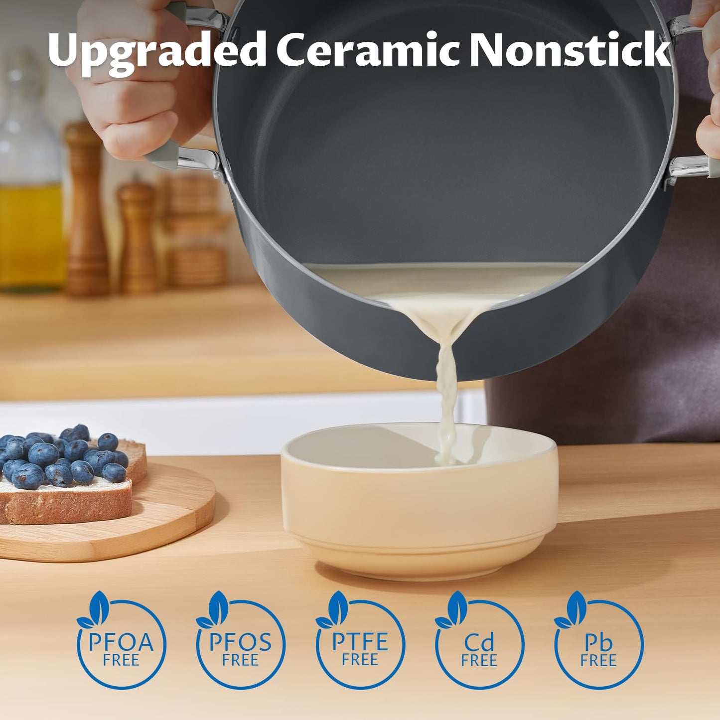 8 Quart Nonstick Stock Pot with Lid - BEZIA Ceramic Large Soup Pot for Family Cooking, Induction Ready, Stay-Cool Silicone Handles, Easy Cleanup, Perfect for Stews, Pasta & Batch Cooking