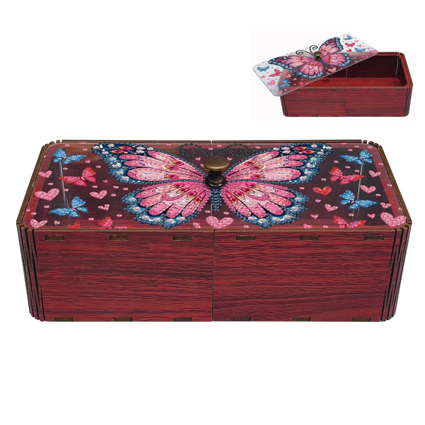 JBTM24 Diamond Art Painting Storage Box Kit, DIY Rectangular Wooden Decorative Container Holder with Lid, Snack Jewelry Gem Art Organizer Case for Adults (Butterfly)