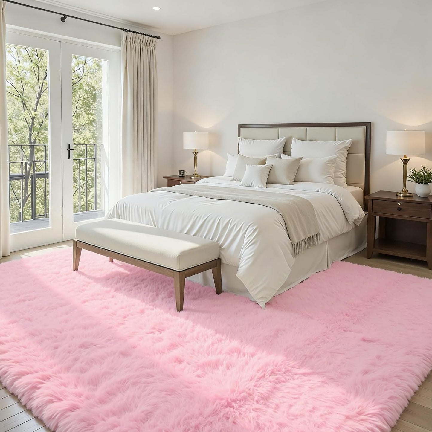5x7 Area Rugs for Living Room Rug: Soft Fluffy Shag Light Pink Rugs for Bedroom, Non-Slip Large Fuzzy Plush Rug Indoor