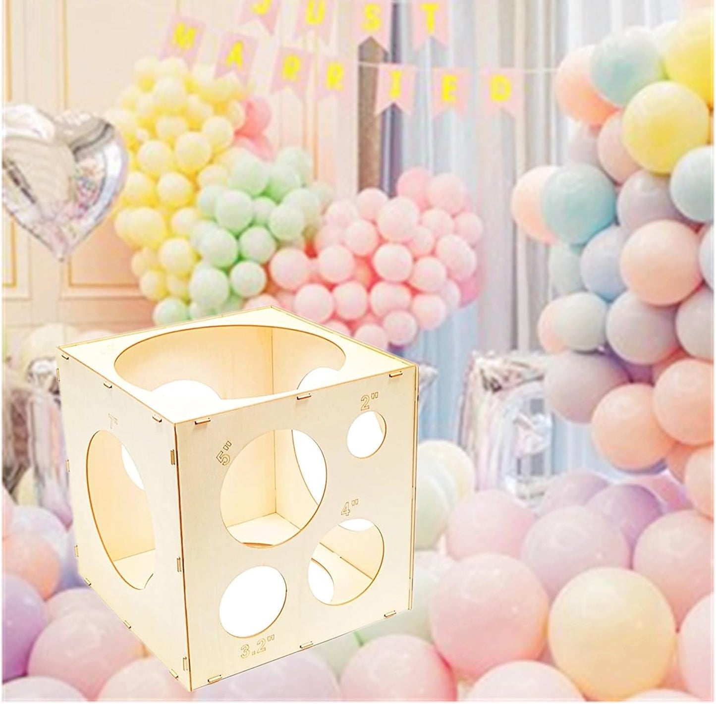 9 Holes Assemblable Wood Balloon Sizer Cube, DIY Tool for Party, Birthday & Wedding Decorations