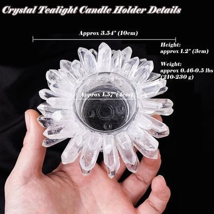 Natural Clear Quartz Crystal, Crystal Quartz Tealight Candle Holder Crystal Stone Candle Stand High Energy Geode Votive with Healing Effects (Not Included Candle)