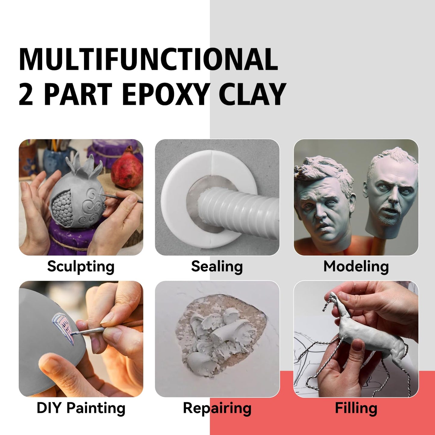 Epoxy Sculpt Clay, Self-Hardening Model Magic Sculpt Epoxy Clay, A&B 2 Part Epoxy Putty, Modeling Compound Sculpting Clays for Sculpting, Modeling, Repairing, Filling, Building, 1 Pound, Natural