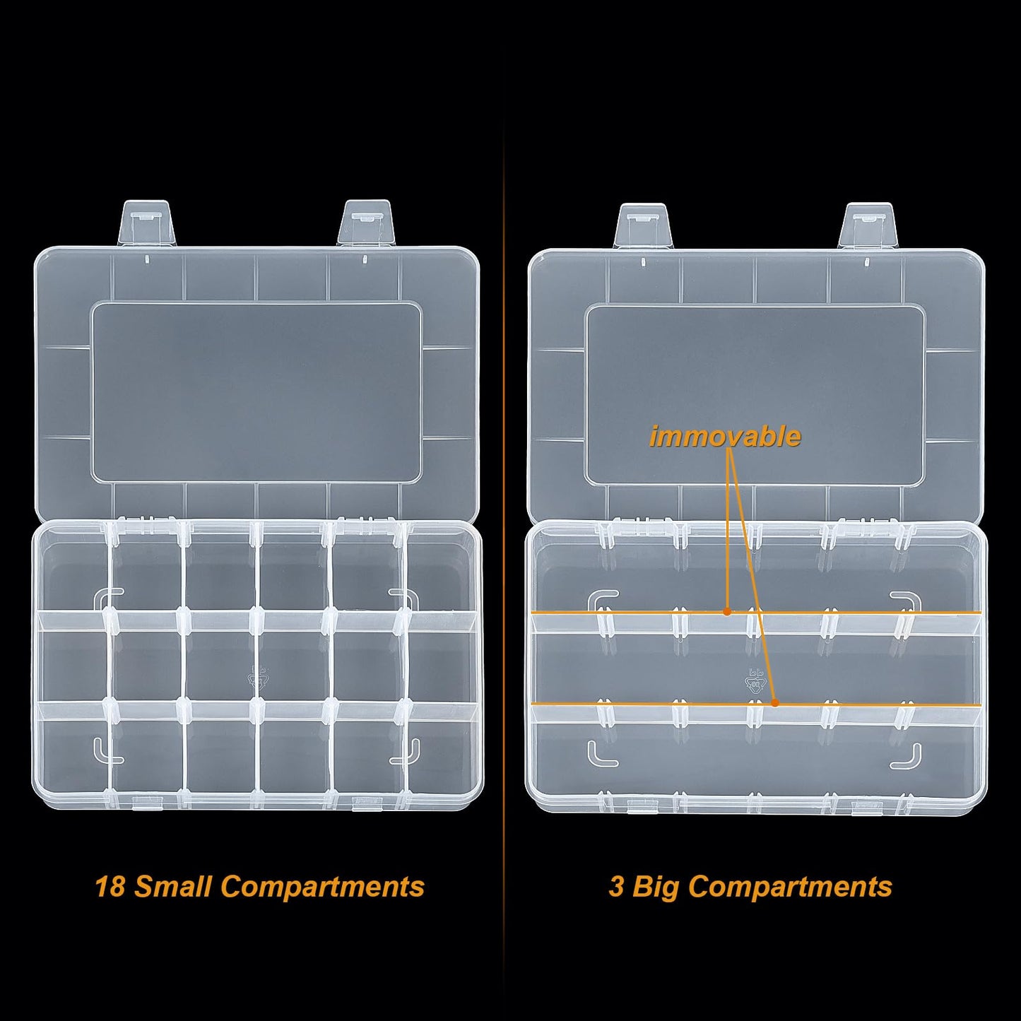 CGCG 3 Pack 7.9 x 5.8 inch Plastic Organizer Box with Adjustable Dividers 18 Grids Clear multi Compartment Storage Container Small Case for Beads Crafts Jewelry Fishing Tackles nail charm sticker