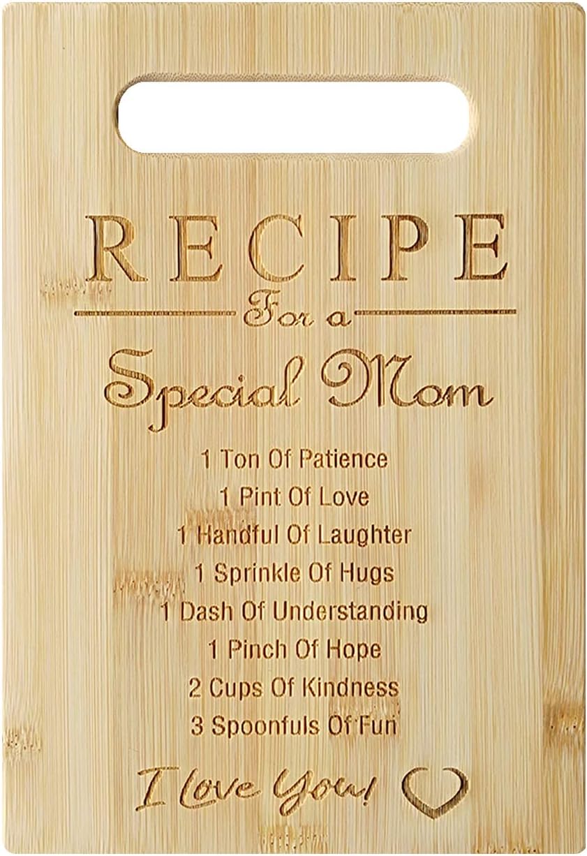 Mother's Day Gift: Special Love Heart Bamboo Cutting Board for Mom - Recipe Gifts (MOM-1)