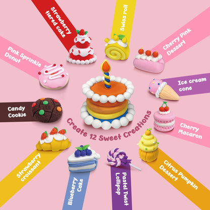 Air Dry Clay Kit for Kids 3-12 - 12 Boxes (48 Total Blocks) Non-Toxic Magic Molding Clay | Dessert-Themed DIY Set - No Baking, Mess-Free - Ideal for Family Time/Birthday Parties & Fine Motor Skills