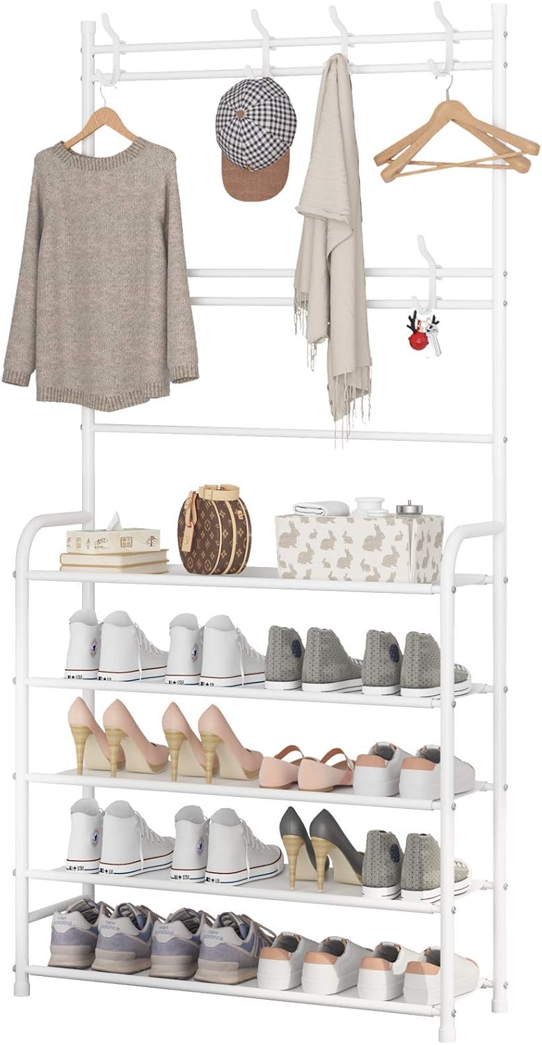 Rack,3-in-1 5-Tier 8 hooks,20-25 UDEAR Entryway Coat Hall Tree Multifunctional Storage Shelf with Shoe Bench and Pairs