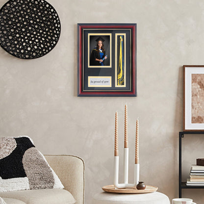 GMFrames Graduation Photo Shadow Box Frame with Tassel Holder for 4x6 Pictures,Solid Wood Real Glass,Black over Gold Double Mat,Wall & Tabletop Design