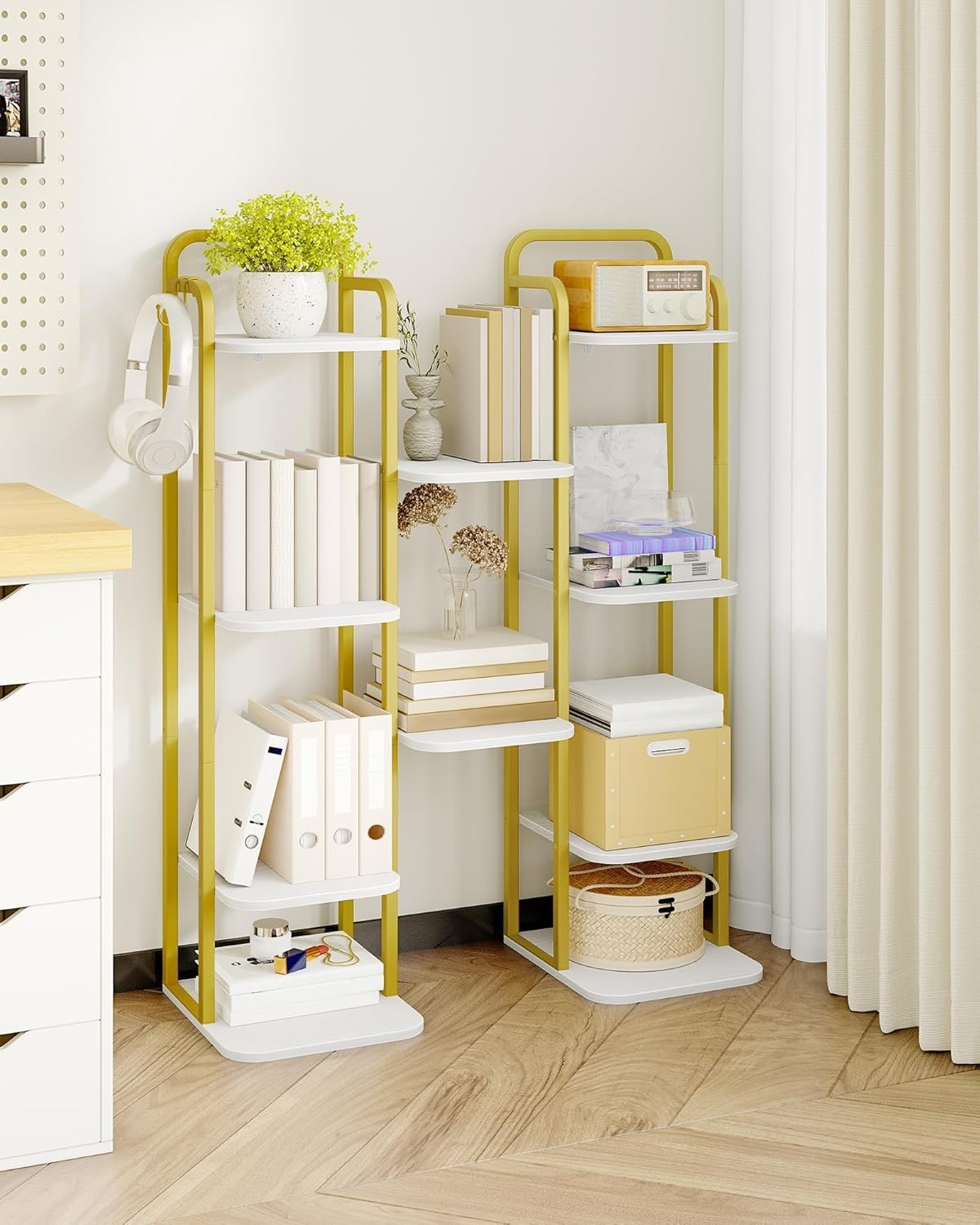 6 2 SR04213A Hzuaneri Tiers Vertical Shoe Rack, Narrow Shoe Tower, Tall Shoes Shelf with Hooks, Adjustable Shelves