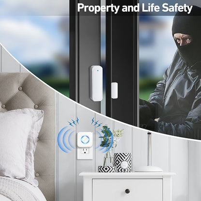Door Chime, Satisure Wireless Door Open Contact Sensor Alarm Chime with 600 FT Range 58 Chimes 5 Volume Levels LED Indicators, Door Ringer Alert for Business/Store/Home/Office When Entering