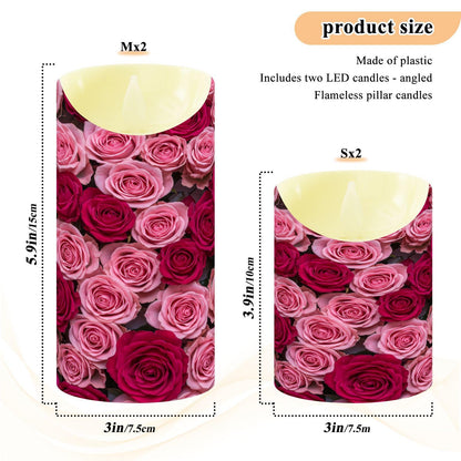 ALAZA Hot Pink Roses Flickering Flameless Candles Battery Operated with Remote Timer,Tea Light Candles LED Pillar Votive Set of 2 for Outdoor Indoor Decorations 3" x3.9"