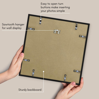 Americanflat 14x14 Picture Frame with Polished Plexiglass - Use as 4x6 Frame with Mat or Display 14x14 Photo Without Mat - Streamline Collection - Thin Border Square Frames for Wall Display - Black