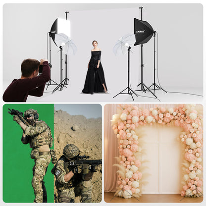 EMART 10 x 10 ft Heavy Duty Backdrop Support System, Professional Photography Lighting Kit with 5500K 50W LED, 10 * 15ft Backdrop *3, Reflector, Umbrellas&Softbox Lighting Kit for Studio, Portrait
